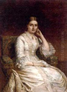 Portrait Of A Lady In A White Dress, In A Panelled Interior Portrait Of A Lady In A White Dress, In A Panelled Interior