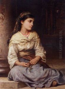 A Young Girl Holding A Rosary by Edwin Longsden Long
