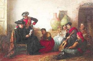 Der Brief. Spanische, Landliche Gesellschaft Im Kreise Eines Geistlichen Und Eines Offizieres, Die Uber Einen Brief Gebeugt Sind by Edwin Longsden Long