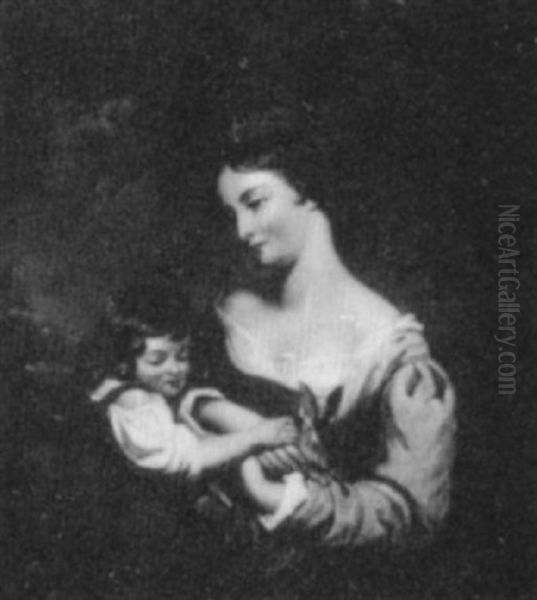 Mother And Daughter With Rabbit - view 1