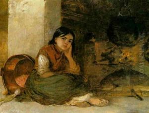 Girl By A Fireside by Edwin Longsden Long