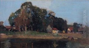 Cottage And Boats, Narrabeen Lakes (+ Bridge, Sketch, Verso) by Sydney Long