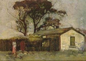Feeding Chickens, Cremorne Point by Sydney Long