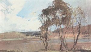 A Summer Landscape With A Lake And Trees In The Foreground by Sydney Long