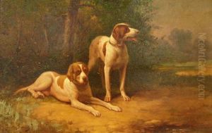 Two French Hounds Dogs In Clearing by Camille Benoit