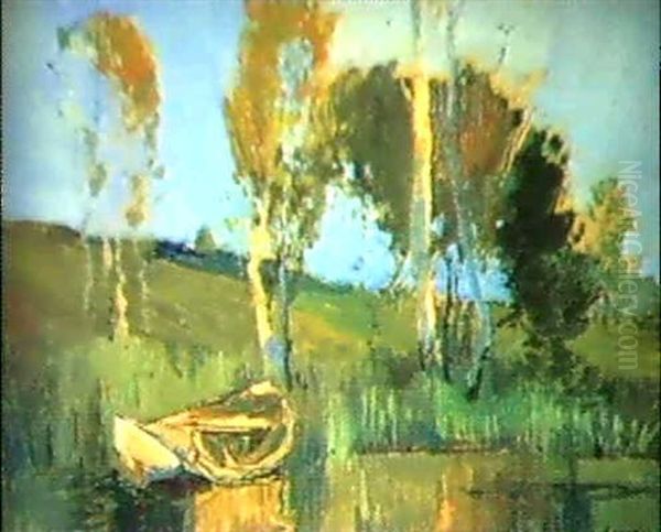 River Landscape With Boat - view 1