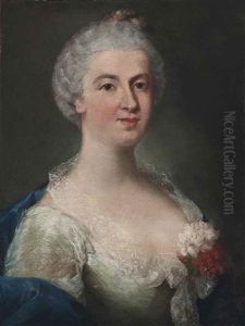 Portrait Of A Lady, Bust-length, In A Blue Dress With A Carnation