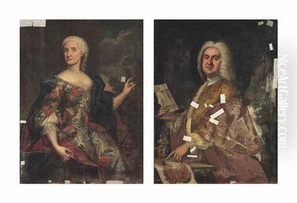 Portrait Of A Lady, Half-length, In A Richly Embroidered Dress, With Pearls... (+ Portrait Of A Nobleman, Half-length, In A Gold-embroidered...; Pair) - view 1