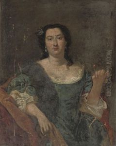 Portrait Of A Lady In A Blue Dress And Brown Mantle, A Jewelled Pin In Her Left Hand
