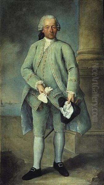 Portrait Of A Gentleman Wearing A Powder-blue Costume And Holding A Tricorn Hat And Gloves, The Venetian Lagoon Beyond - view 1