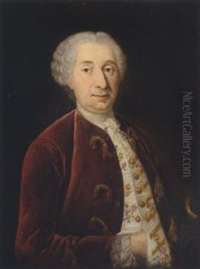Portrait Of A Gentleman In A Red Coat And Florally Embroidered Waistcoat