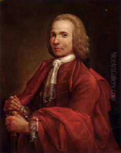 Portrait Of A Gentleman In A Brown Coat And A Red Mantle, Holding A Walking Cane by Alessandro Longhi