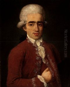 Portrait Of A Gentleman With Powdered Wig, Wearing A Red Frock-coat And Holding A Black Hat Under His Arm