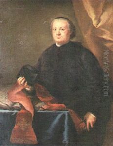 Portrait Of A Prelate In A Black Cassock Holding A Biretta, By A Table In A Draped Interior