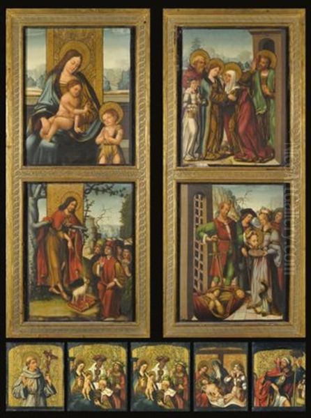 Madonna And Child Enthroned With Saints Francis And Sebastian by Lucca Longhi