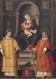 Madonna Col Bambino, Santo Stefano E San Lorenzo by Lucca Longhi