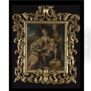 The Mystic Marriage Of Saint Catherine With A Bishop Saint, Probably Saint Nicholas Of Bari by Lucca Longhi