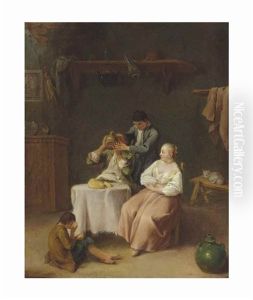 Figures Eating And Drinking In An Interior by Pietro Longhi
