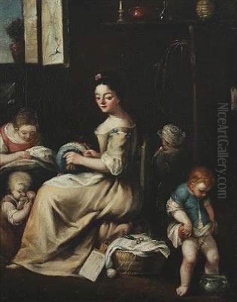 Interior With A Mother And Her Children, The Small Boy Is Peing In A Pot - view 1
