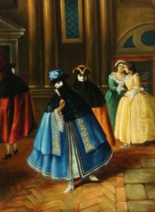 Masqueraders At Carnival (2 Works) by Pietro Longhi