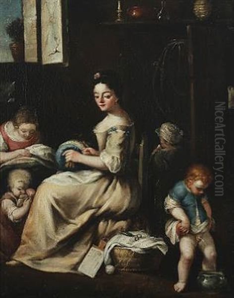 Interior With A Mother And Her Children, The Small Boy Is Peeing In A Pot - view 1