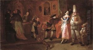 A Coffee House With Commedia Dell'arte Figures by Pietro Longhi