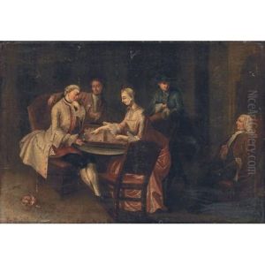 A Gentleman And A Lady Playing Tric-trac In An Interior by Pietro Longhi