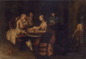 A Gentleman And A Lady Playing Tric-trac In An Interior by Pietro Longhi