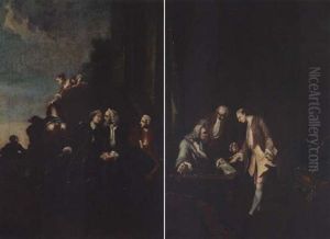 A Baroque Interior With A Father Rebuking His Son by Pietro Longhi
