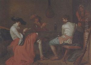 A Tavern Scene With Card Players Smoking by Pietro Longhi