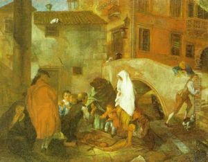 Scena Veneziana Con Venditore Di Panini Presso Un Ponte by Pietro Longhi