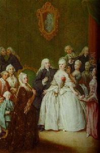 An Elegant Lady At Her Morning Toilet With Attendants And Maids In An Interior