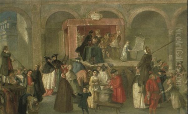 A Performance Of The Commedia Dell'arte Before An Arcade - view 1