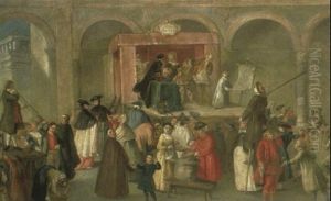 A Performance Of The Commedia Dell'arte Before An Arcade by Pietro Longhi