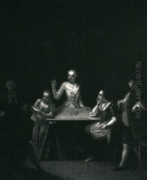 Lady Embroidering With An Elegant Figure And Young Girl Singing - view 1