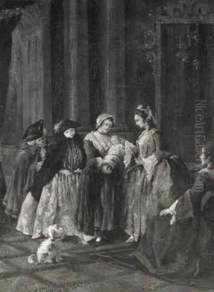 An Interior With An Artist Painting A Portrait Of A Lady - view 1