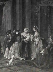 An Interior With An Artist Painting A Portrait Of A Lady by Pietro Longhi