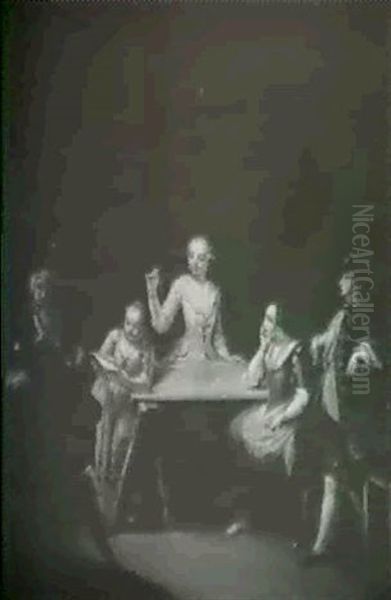 A Lady Embroidering With An Elegant Figure And A Young Girl Singing - view 1
