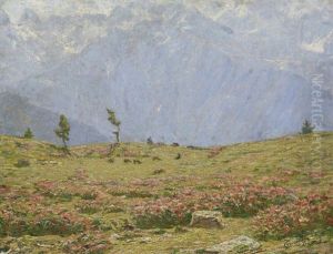 Sommerliche Alplandschaft Mit Weidenden Kuhen Sommerliche Alplandschaft Mit Weidenden Kuhen