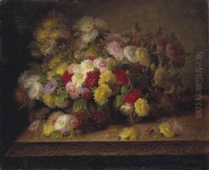 I. Fleurs Blanches Et Roses Dans Une Corbeille Ii.fleurs Jaunes, Rouges Et Roses Dans Une Corbeille by Paul De Longpre