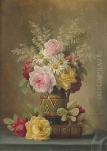 Blumenstilleben Mit Rosen, Margeriten Und Mimosen