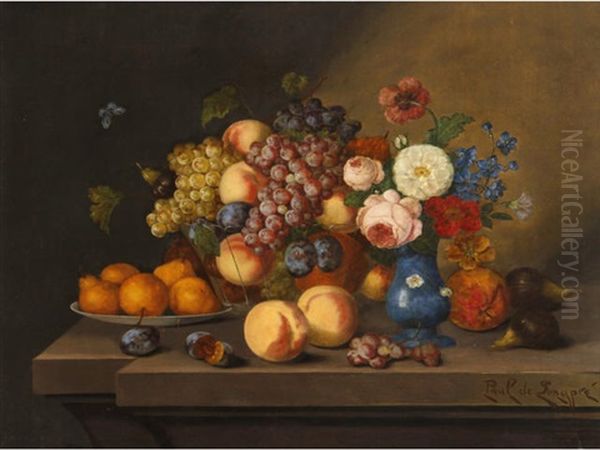 A Still Life Of Fruits And Flowers Resting On A Table - view 1