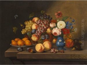 A Still Life Of Fruits And Flowers Resting On A Table