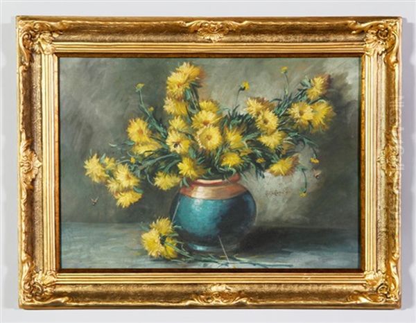 Yellow Flowers In Clay Pot With Bee - view 1