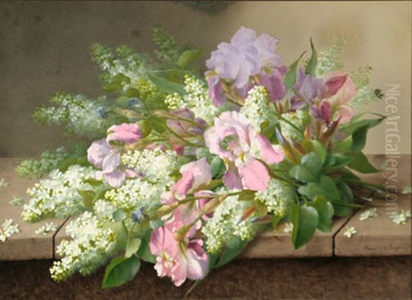 Still Life Of Flowers On A Stone Ledge - view 1