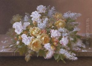 Pink Roses And White Lilacs (+ Yellow And Pink Roses And White Lilacs, Smllr; 2 Works) by Raoul Maucherat de Longpre