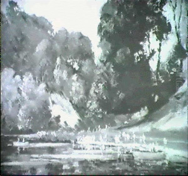 Swanbourne [&] Figures By A Lake - view 1