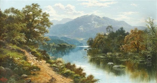 River Landscape With Shepherd And Sheep - view 1