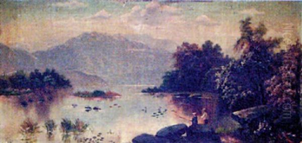 Highland Loch View, With Figures Fishing In The Foreground - view 1