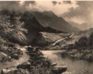 A Welsh Valley Landscape With A Drover And Cattle On A Path